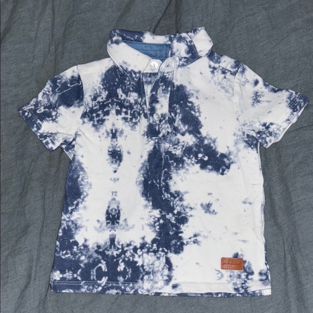 7 For All Mankind Kids Polo - Navy and White Tie-Dye